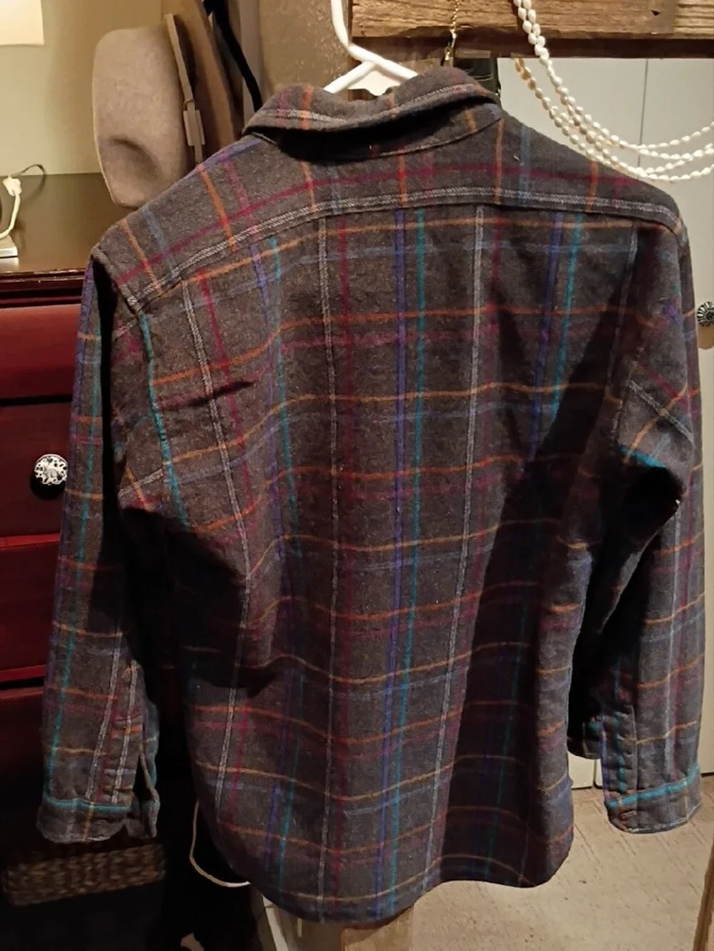 Pendleton Gray Plaid Button-Down Shirt with Blue & Brown Accents Women's M - Picture 4 of 4